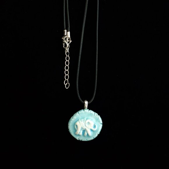 Handmade Ceramic Light Blue Elephant Pendant Necklace - Picture 6 of 16